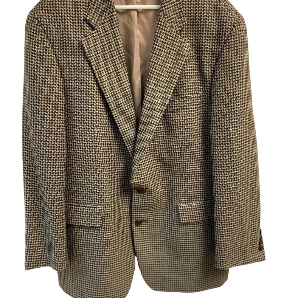 CHAPS Ralph Lauren‎ Mens Wool Brown Houndstooth Sports Jacket Size 46T